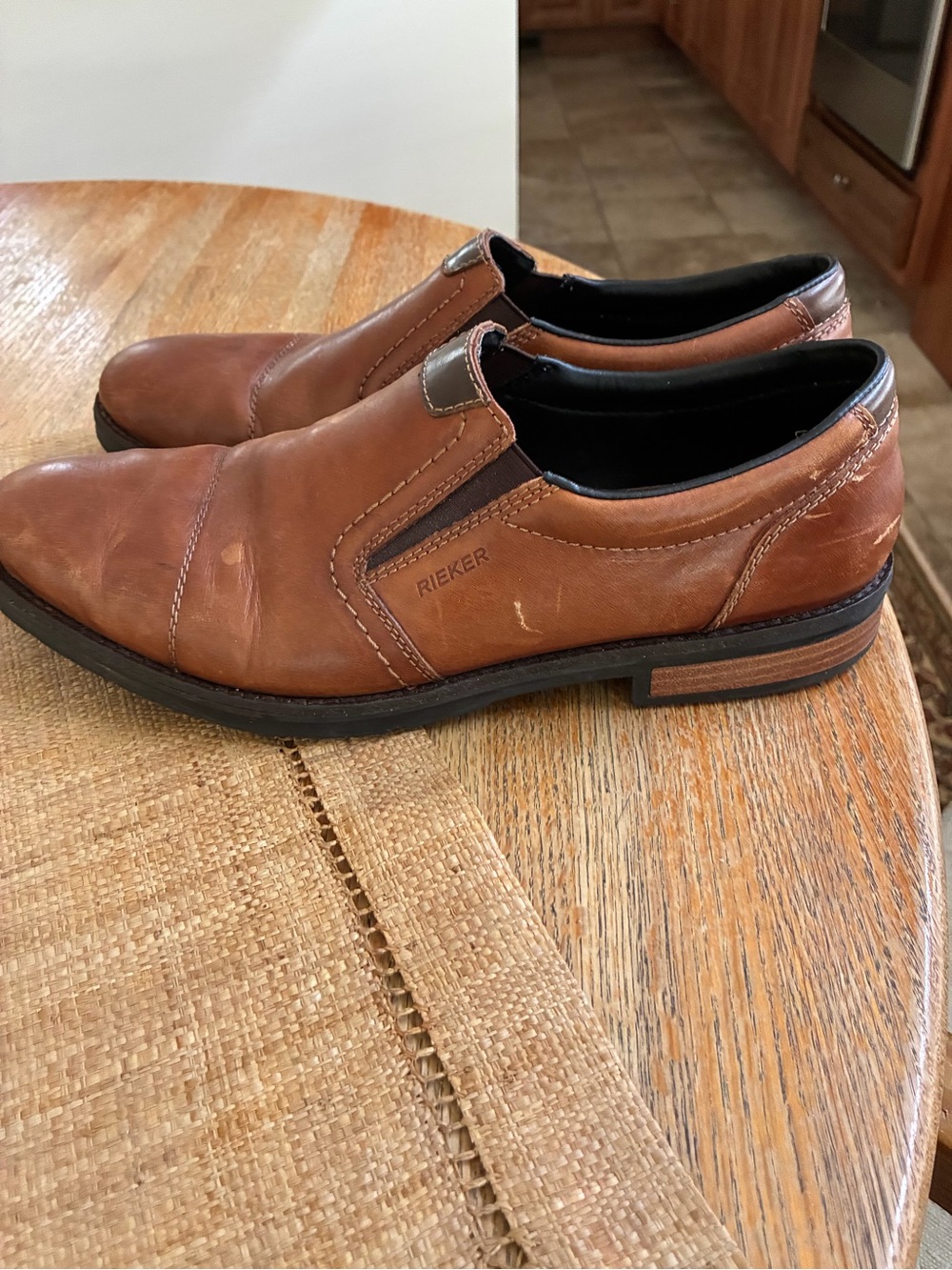 Rieker Men's Tan Leather Slip-On Loafers